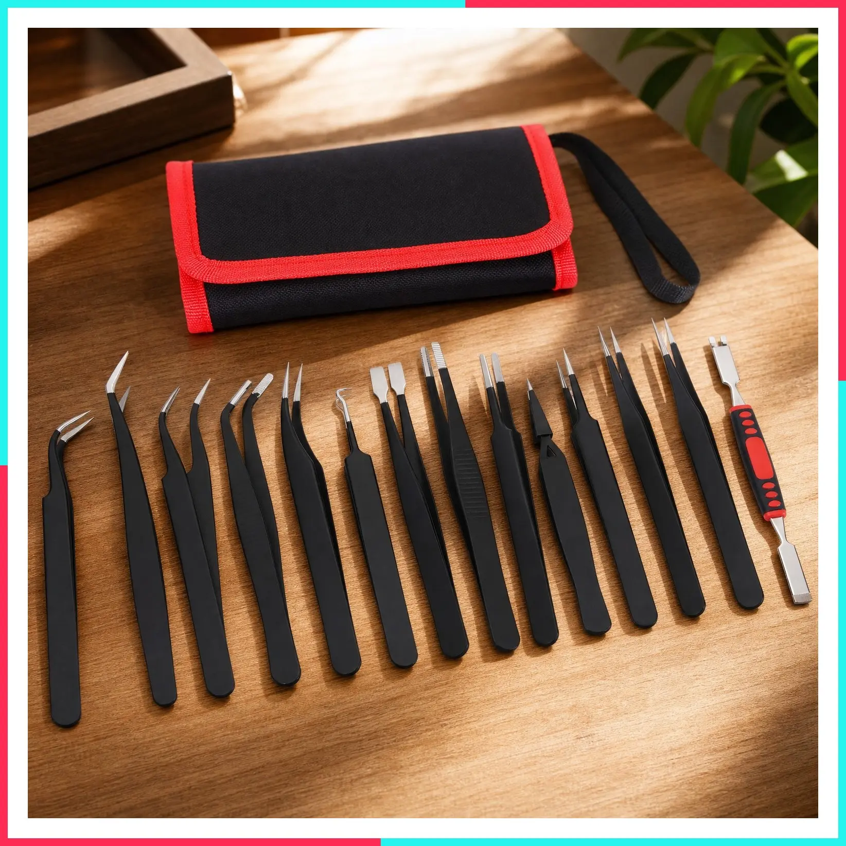 13 PCS Precision Tweezers Set - Anti-Static ESD Non-Magnetic Stainless Steel Tweezers Kit with Storage Bag
