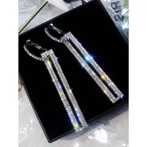 Andkiss Rhinestone Rectangle Drop Earrings