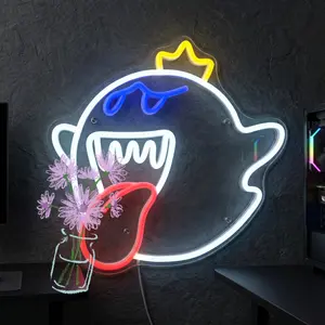 Iconic Ghost King Neon Sign for Gaming Room Wall Decor, Aesthetic Video Game Villain LED Light with Blue Eyes & Red Tongue, Cool Dimmable Neon Signs for Bedroom Studio, Personalized Birthday Gift for Game Fans Kids Teens, USB Powered Wall Art Decor