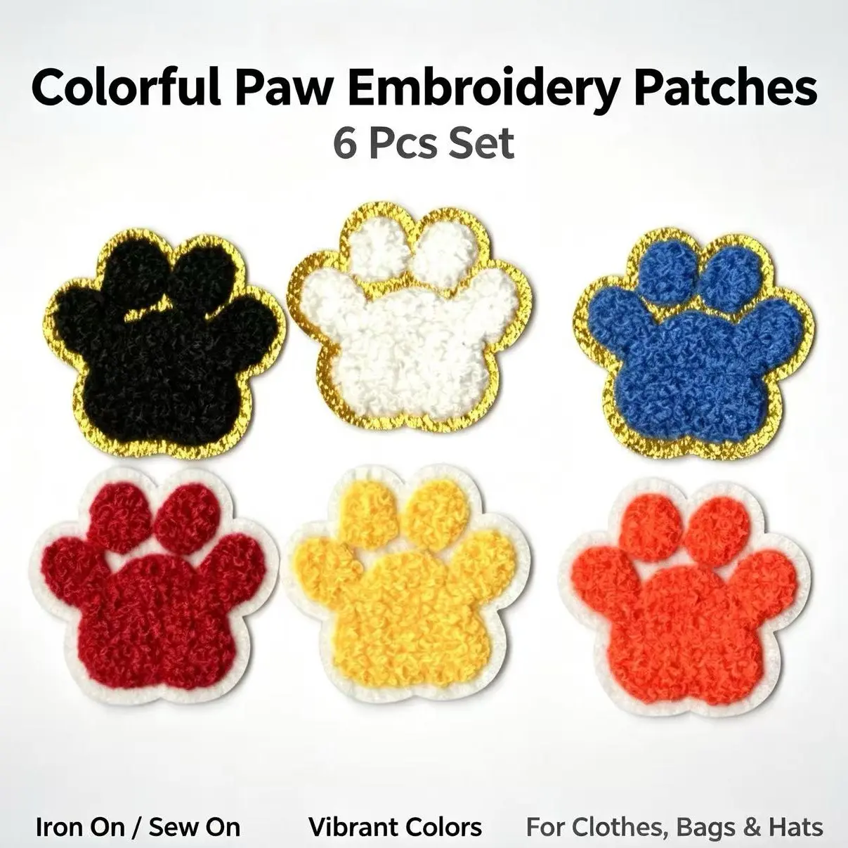 Towel embroidery patch with paw print design for ironing – fun design – easy to sew or iron, durable fabric badge, suitable for personalizing jackets, bags, and more