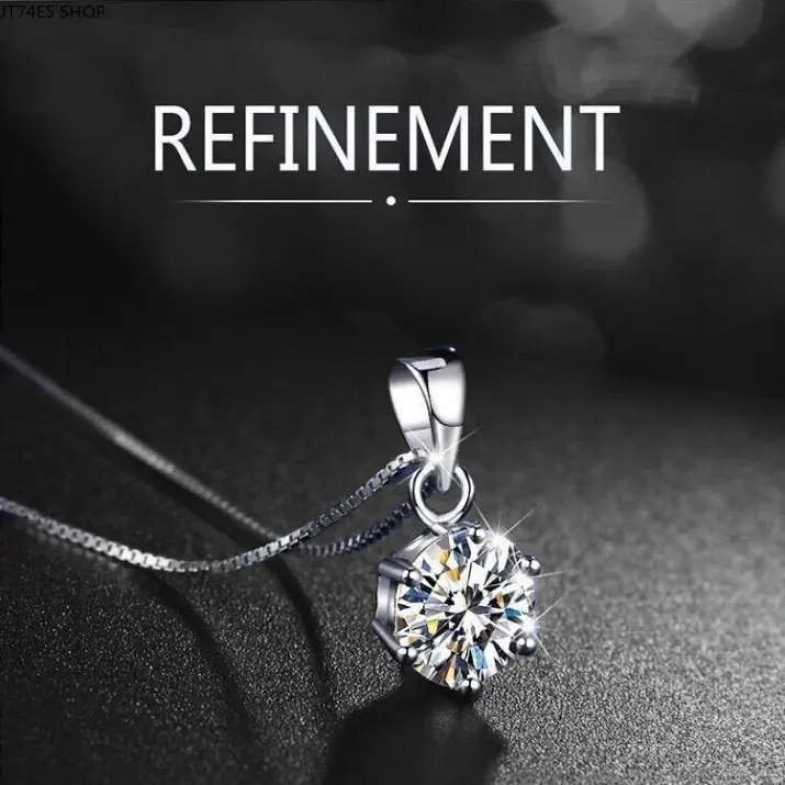 Bestselling S925 Silver Women Necklace, Six-Claw Moissanite Simulated Diamond Pendant, Light Luxury Premium Collarbone Chain All-Match Jewelry