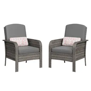 Comfortable High-Back All-Weather Wicker Patio Sofa Set, 2-Piece Outdoor Conversation Armchairs with Thick Cushions, Ideal for Porch, Deck, Garden, Poolside, Backyard
