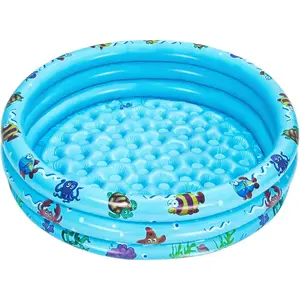 Inflatable Baby Kiddie Pools, 3 Rings Round Swimming Pool, Toddler Fun Water Swim Beach Floaties Toys, Kids Fishing Pond Ball Pit Pool, Small Infant Pool (Blue, 35 inch)