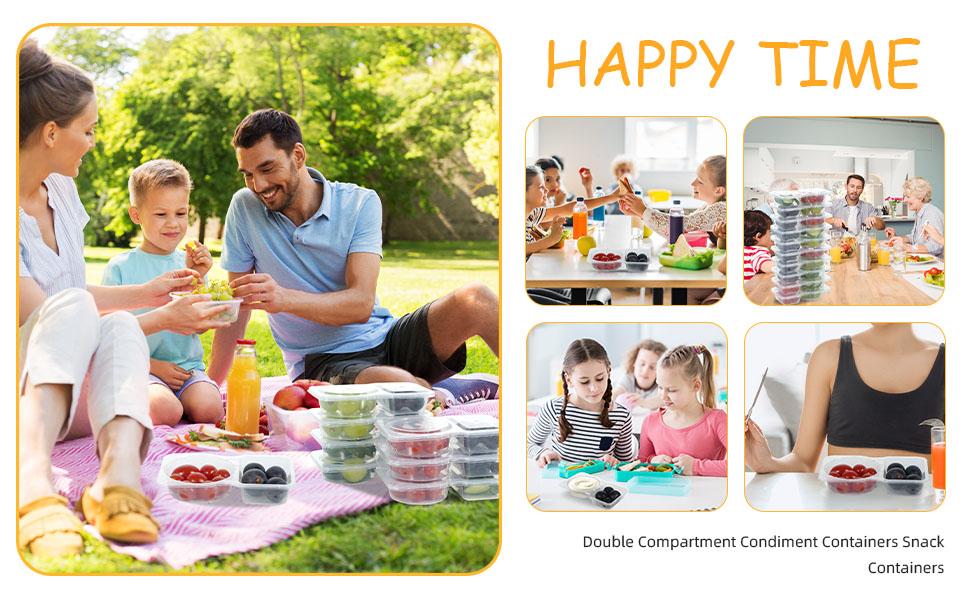 40 Pack Reusable Snack Containers 2 Compartment with Lids Mini Sauce Boxes Lunchable Container for Kids Adults Traveling Going Out Home School Office Picnic Daily Use