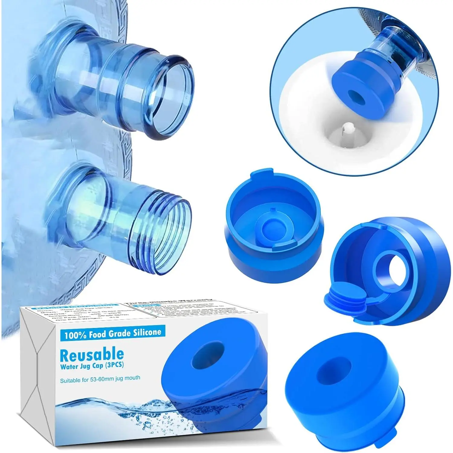 3 & 5 Gallon Water Jug Cap, 3 Pack   Grade   Cap for 55mm Standard/Screw/Crown Tops Water Bottle and Water Dispensers, Non-Spill & Leak Free