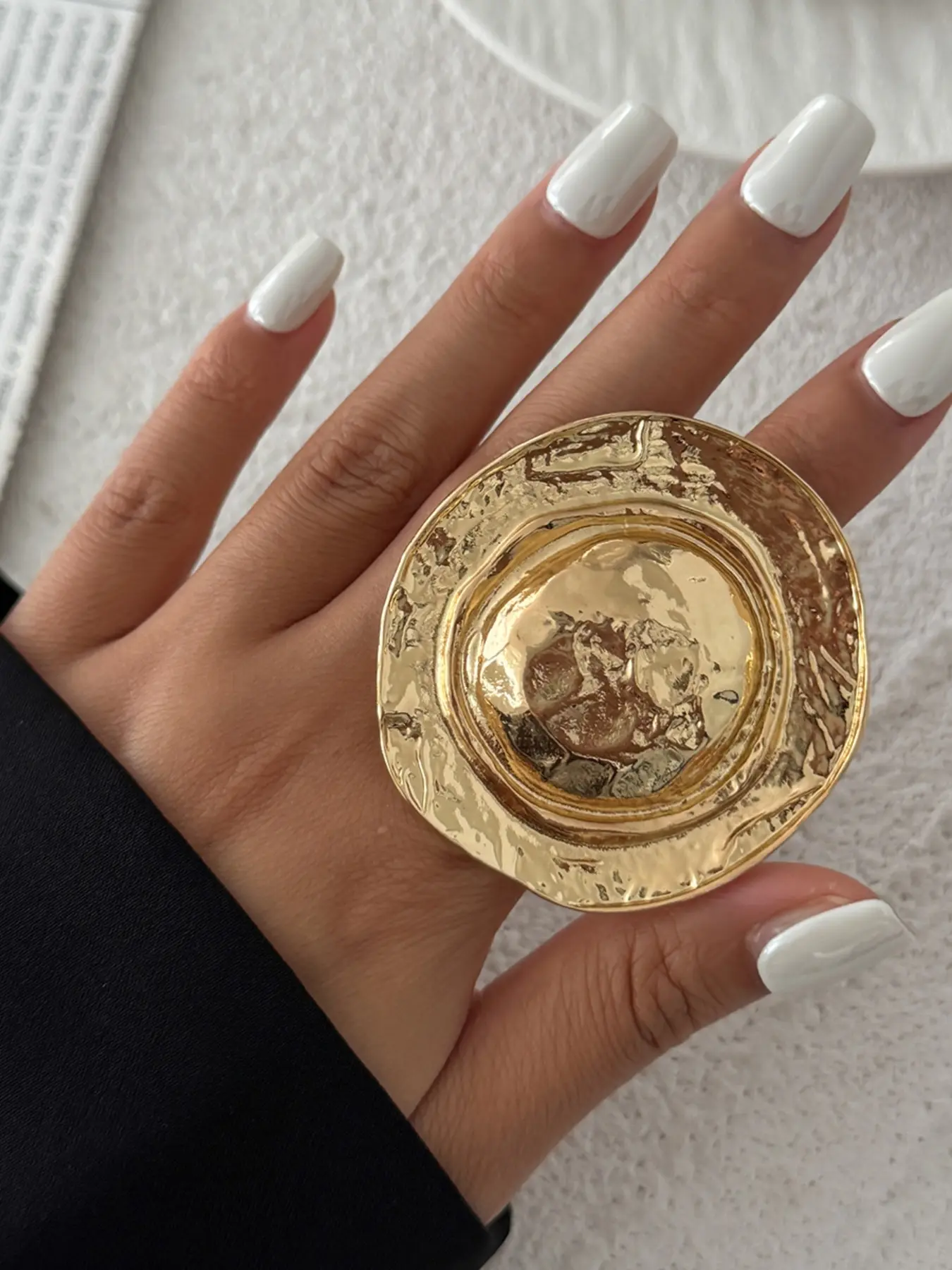 Boho Chic Abstract Textured Statement Ring for Women, Retro Embossed Metal Jewelry, Elegant Accessory for Beach Festival Party Wedding, Birthday Anniversary Gift For Her, Fashion Ring