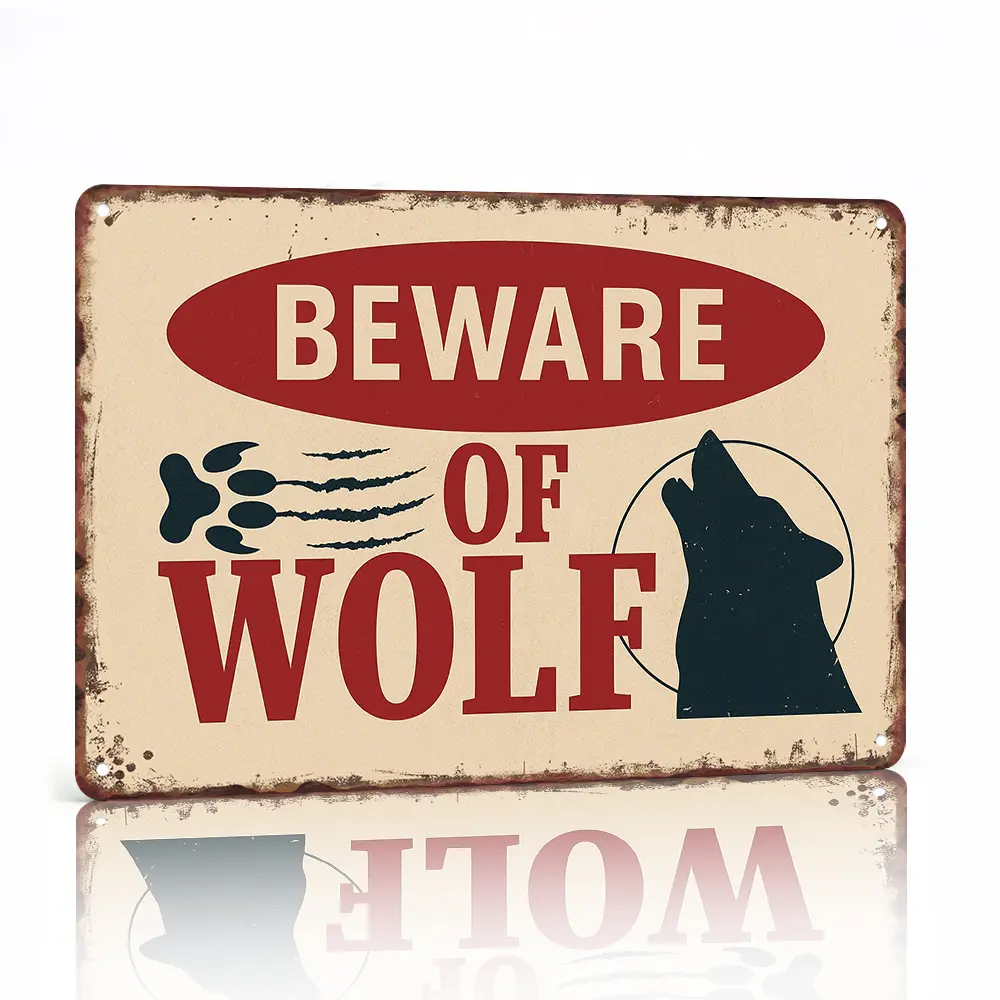Antique Waterproof Aluminium Wolf Claw Metal Tin Sign - Vintage Distressed Rustic, Retro Wolf Silhouette, Western Decor for Outdoor Front Gate, Hunter Adventure Themed Home Supplies Wall Plaque Gift
