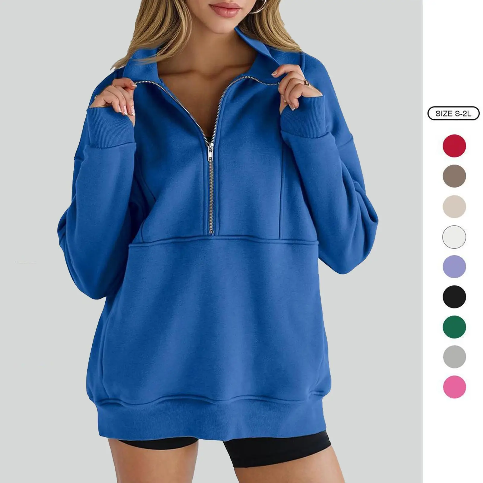 Imily Bela Women's Half Zip Sweatshirts Fleece Stand Collar Long Sleeve Thumb Hole Oversized Pullovers with Pockets Imily Bela Women's Half Zip Sweatshirts Fleece Stand Collar Long Sleeve Thumb Hole Oversized Pullovers with Pockets