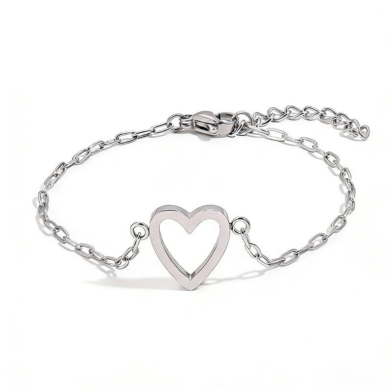 Stainless Steel Bracelet Hollow Heart Adjustable Minimalist Dainty Gift For Women Best Friend Couple