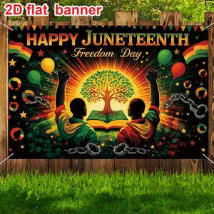 Juneteenth Cultural Theme Background Cloth, Backdrop Banner, Happy Juneteenth Art, Gold Tree, Raised Hands, Broken Chains, African Drum, Flags, Balloons, Stars