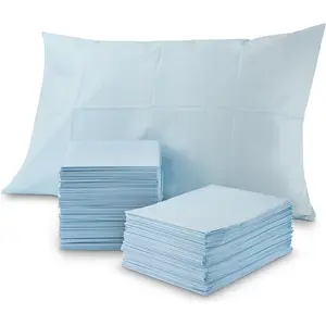 (100 Count) Disposable Pillow Case Covers, Tissue/Poly 21" x 30" Standard Size, Single-Use Pillowcases with Moisture Barrier in Blue