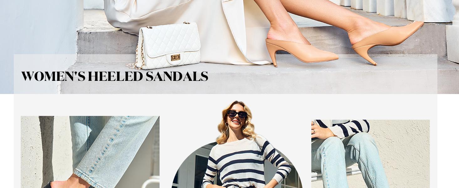 Fashare Womens Kitten Heels Mules Open Peep Toe Slide Sandals Slip On Summer Dress Shoes