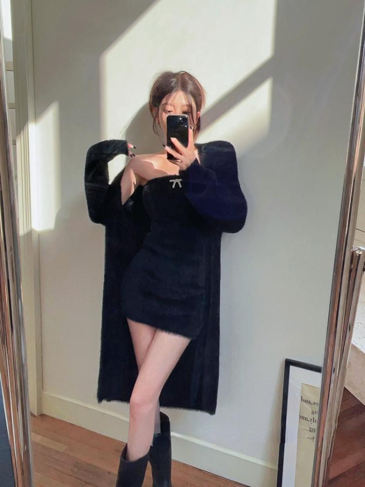 2025 Autumn Knitted Suits Women  Clothing Korean Fashion 2 Piece Dress Sets Female Casual Cardigan Coast + Mini Dress Vintage