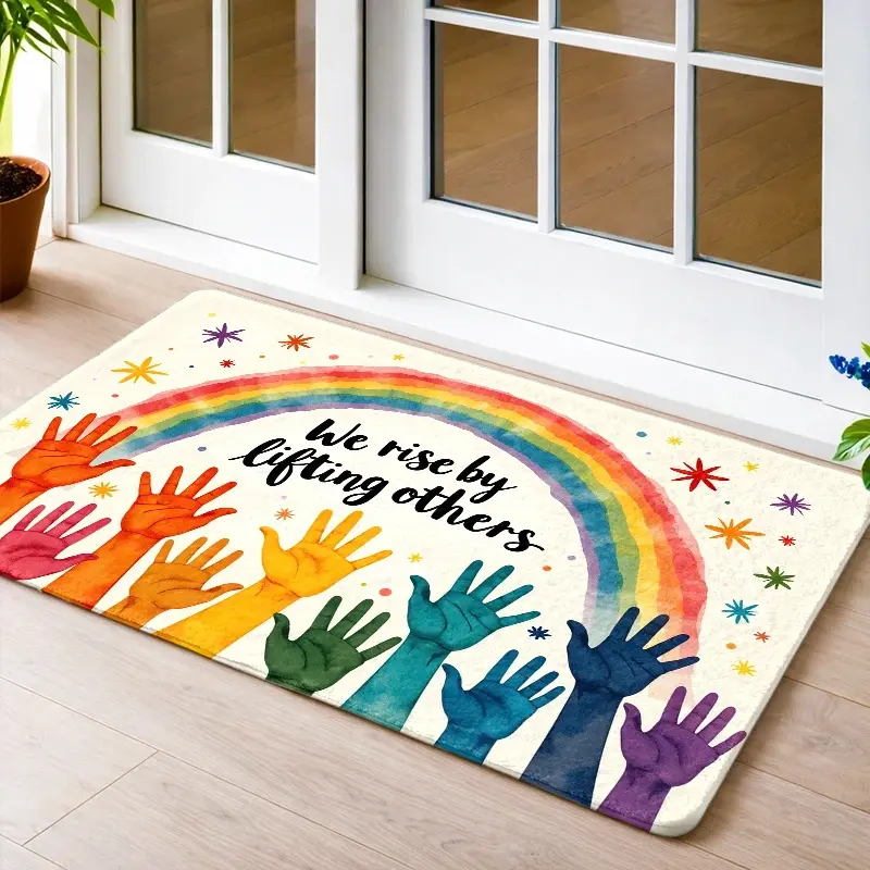 Flannel Floor Mat Flannel Floor Mat 1PC, , Inspirational Rainbow Colorful Palm Floor Mat Durable, Stain-Resistant, Machine Washable Doormat Universal Indoor and Outdoor Foot Mat Living Room Bedroom Kitchen Bathroom Balcony Corridor Porch Office Bedside Ca