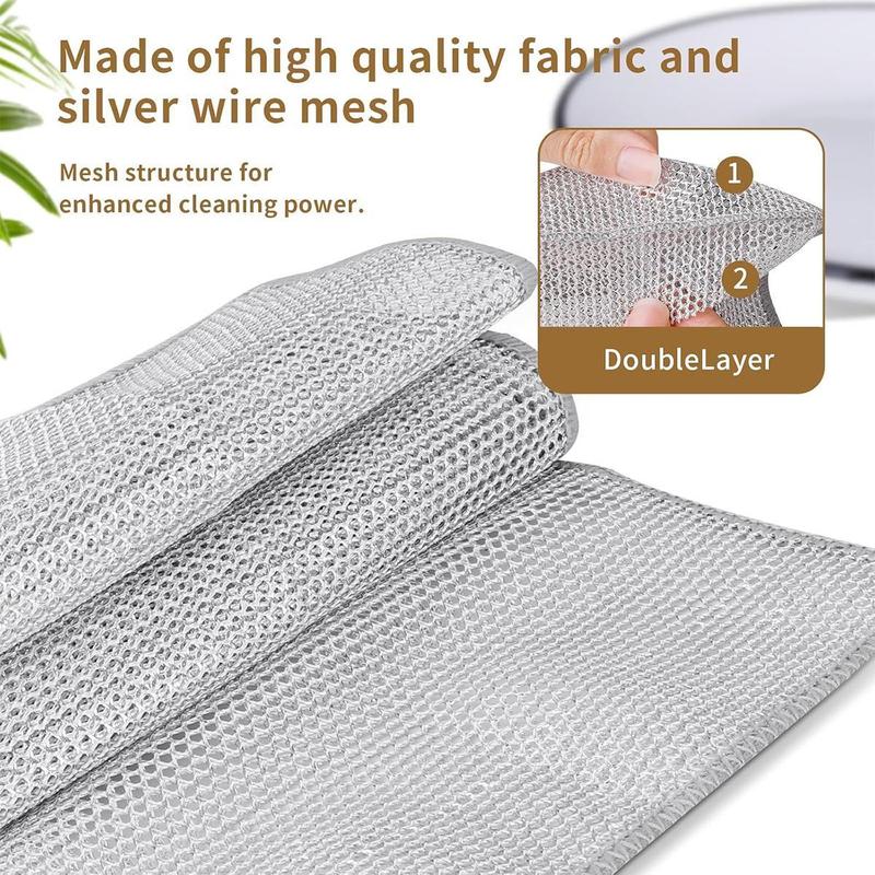 12 PCS Double Layer Wire Dish Cloth, Steel Wire Cleaning Cloth, Multi-purpose Non-Scratch Wire Dishcloth Rag for Cookware, Sinks, Dishes, Cooktops, Household Items