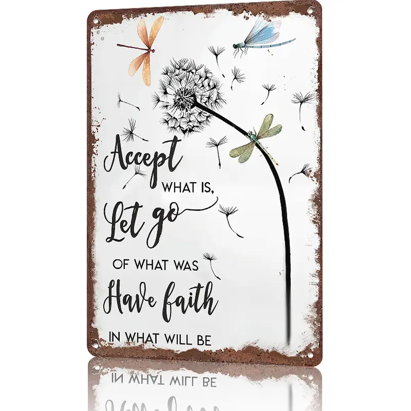 Vintage Aluminium Dragonfly Dandelion Metal Sign, 8×12 in, Rustic "Have Faith" Motivational Wall Art, Colorful Decoration, Ideal Encouragement Gift for Her, Funky Home Decor Plaque