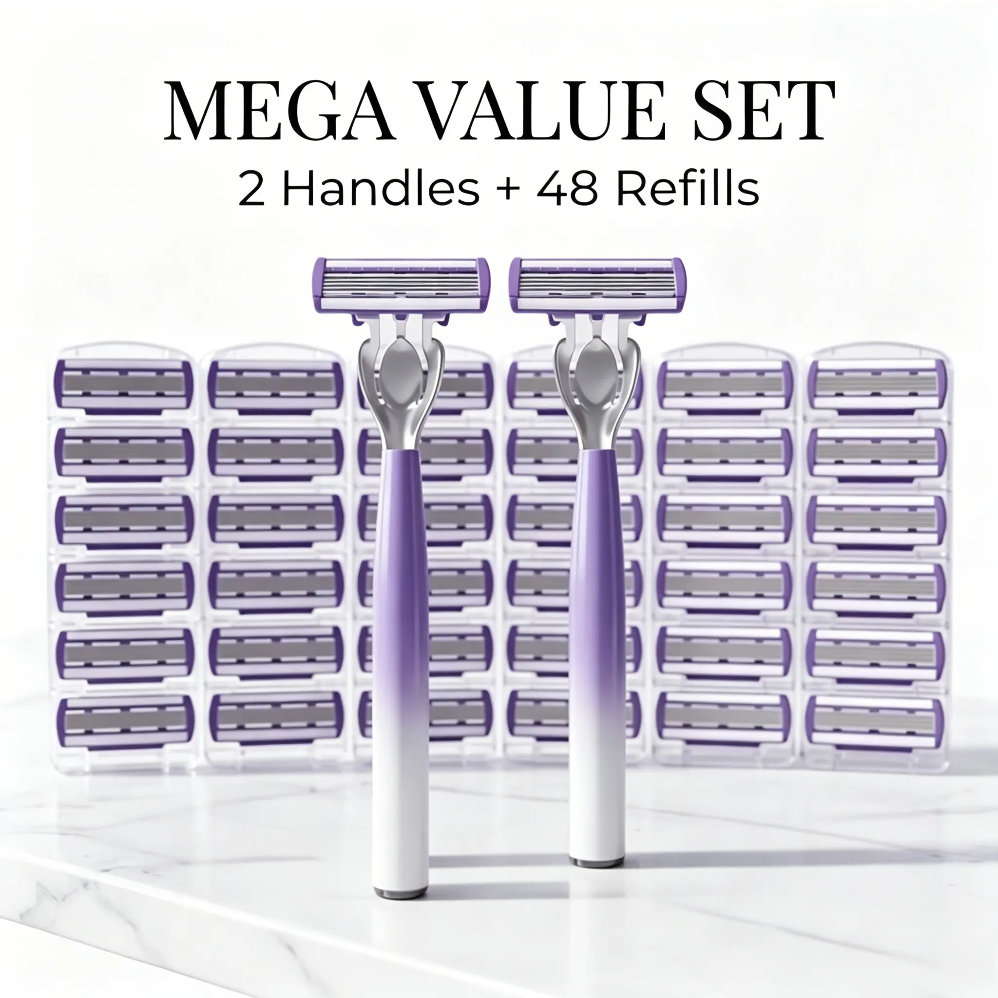 Unisex Manual Razor Shaver Set with 6 Blades, 2 Handles + 48 Replacement Heads, Lubricating Strip Included, Ideal for Body & Face Shaving, Sensitive Skin Friendly