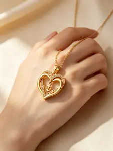 1 Pair of Exquisite New Double Heart-Shaped Anchor Necklaces, Zircon Interwoven Heart-Shaped Pendants, Sailing Love Necklaces Jewelry, Suitable For Women's Daily Wear as Gifts