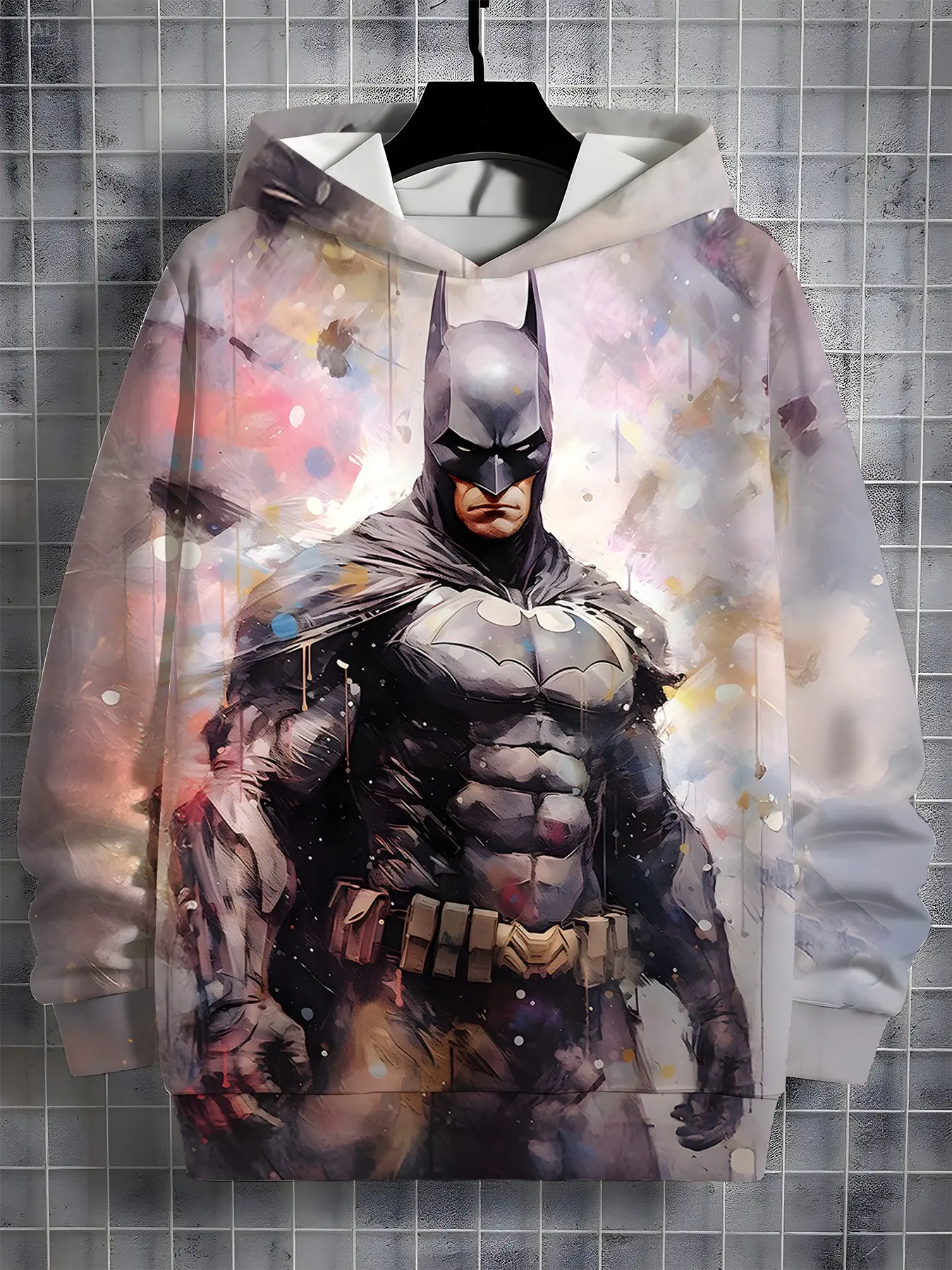 Official Warner Bros. Boys' Hoodie, Dc Comics Batman Watercolor Style, Casual Loose-Fit, Perfect for Home & Outdoors, Trendy Back-To-School Wear