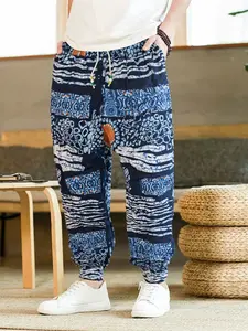 Men's Tribal Print Jogger Pants, Elastic Waist Casual Trousers, Ideal for Beach Vacation, Streetwear & Loungewear