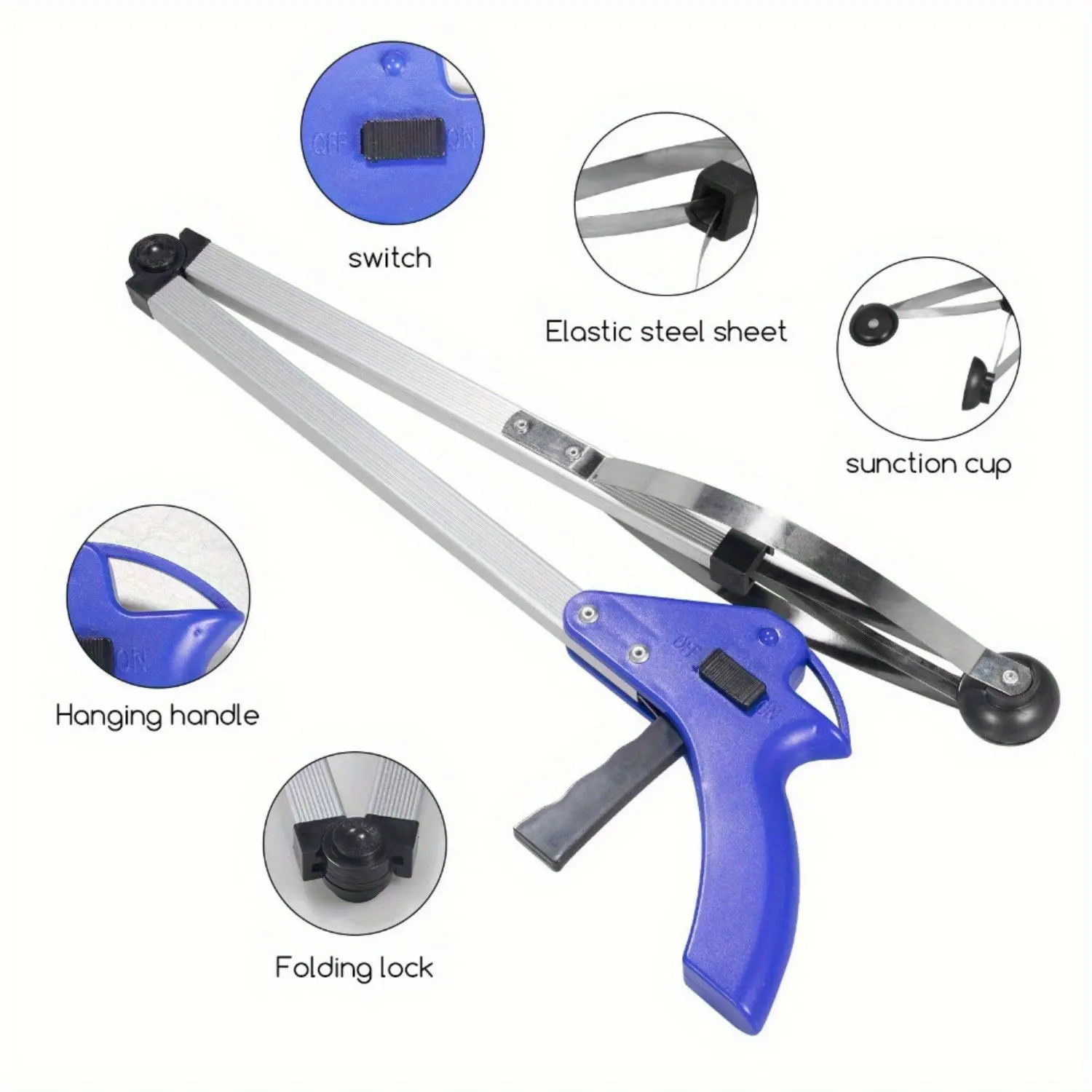 1-piece Aluminum Folding Trash Clip with Telescopic Grabber – Senior Reach & Pickup Tool for Trash, Tree Branches & Debris, Lightweight Foldable Design for Easy Storage, Essential Garden & Home Outdoor Aid Tool