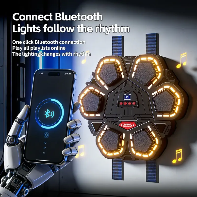 Smart Music Boxing Trainer, Boxing Training Equipment, Wall Punching Pad for Adults and Kids, LED Display, Bluetooth-compatible Sync, Wall-Mountable, Home Office Gym Use, Perfect Gift