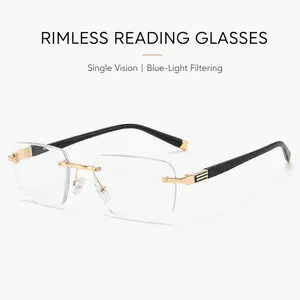 Unisex Rimless Reading Glasses, Blue Light Filtering Single Vision Readers, Metal Frameless Glasses for Computer & Office Use, Gold/Silver Frame, +1.00 to +3.00