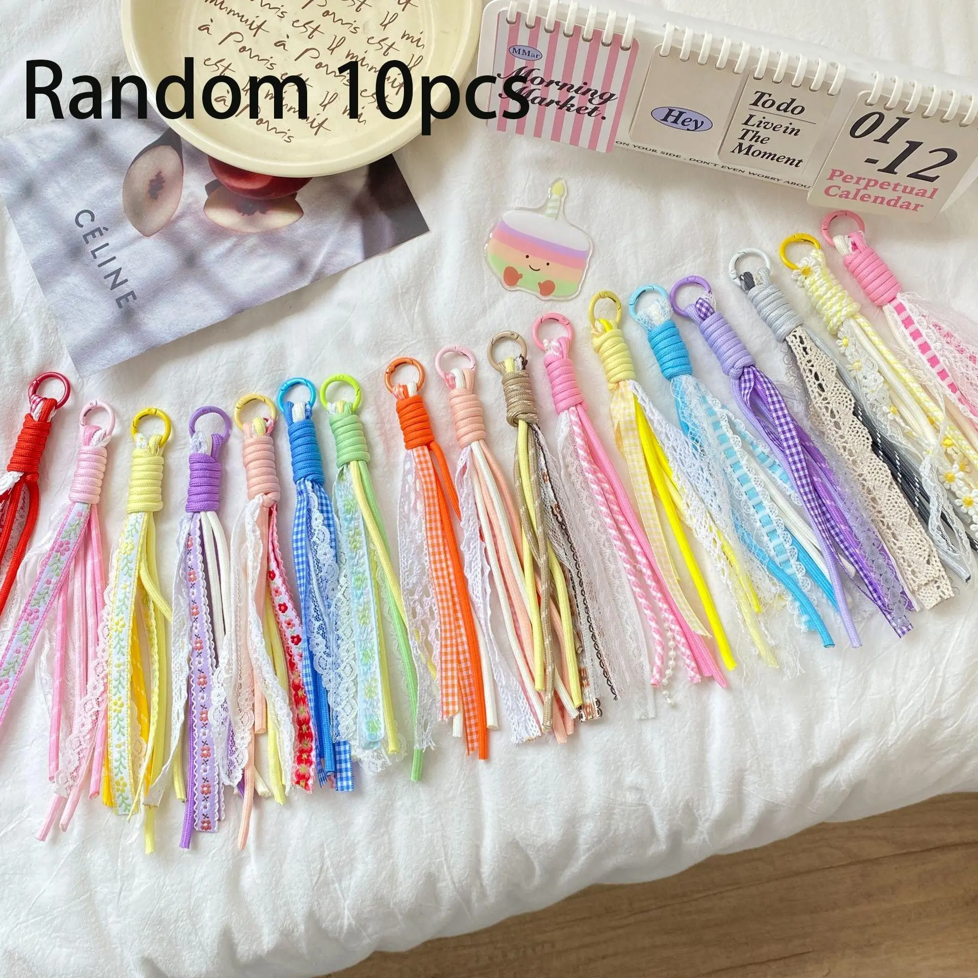 Random 5/10 Pcs Phone Lanyards Phone Charms DIY Lace Miu Style Dopamine Bag Doll Keychain Blind Box Phone Accessories