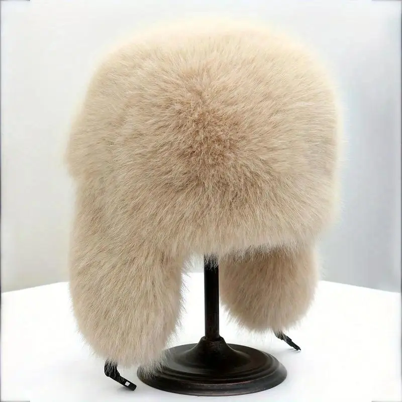 Elegant Vintage Ushanka Fur Hats - Thick Faux Fur Aviation Style Hiking Hat, Adjustable Hook-and-Loop Closure, Ear Coverage, Polyester All Weather Outdoor Headwear for Daily Wear, Hiking Hats