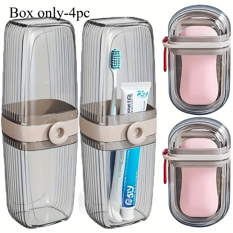 4-Piece Travel Storage Set: Includes soap dish with lid, Soap holder, toothbrush travel case for organizing soap and toothbrushes, a college dorm essential for gyms and school dormitories (includes empty cases only; toothbrush and toothpaste not included)