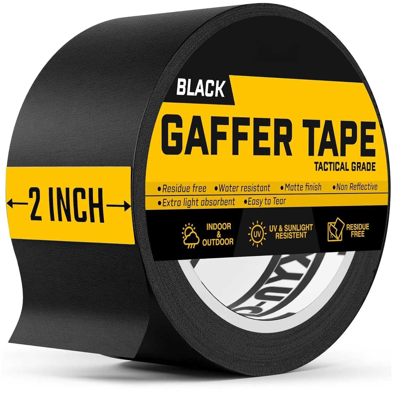 Gaffer Tape 2 Inch x 1 Pack Black Gaffing Tapes, Heavy Duty No , Matte Finish, Non-Reflective, Multipurpose  Heavy Duty  Fabric Floor Tape