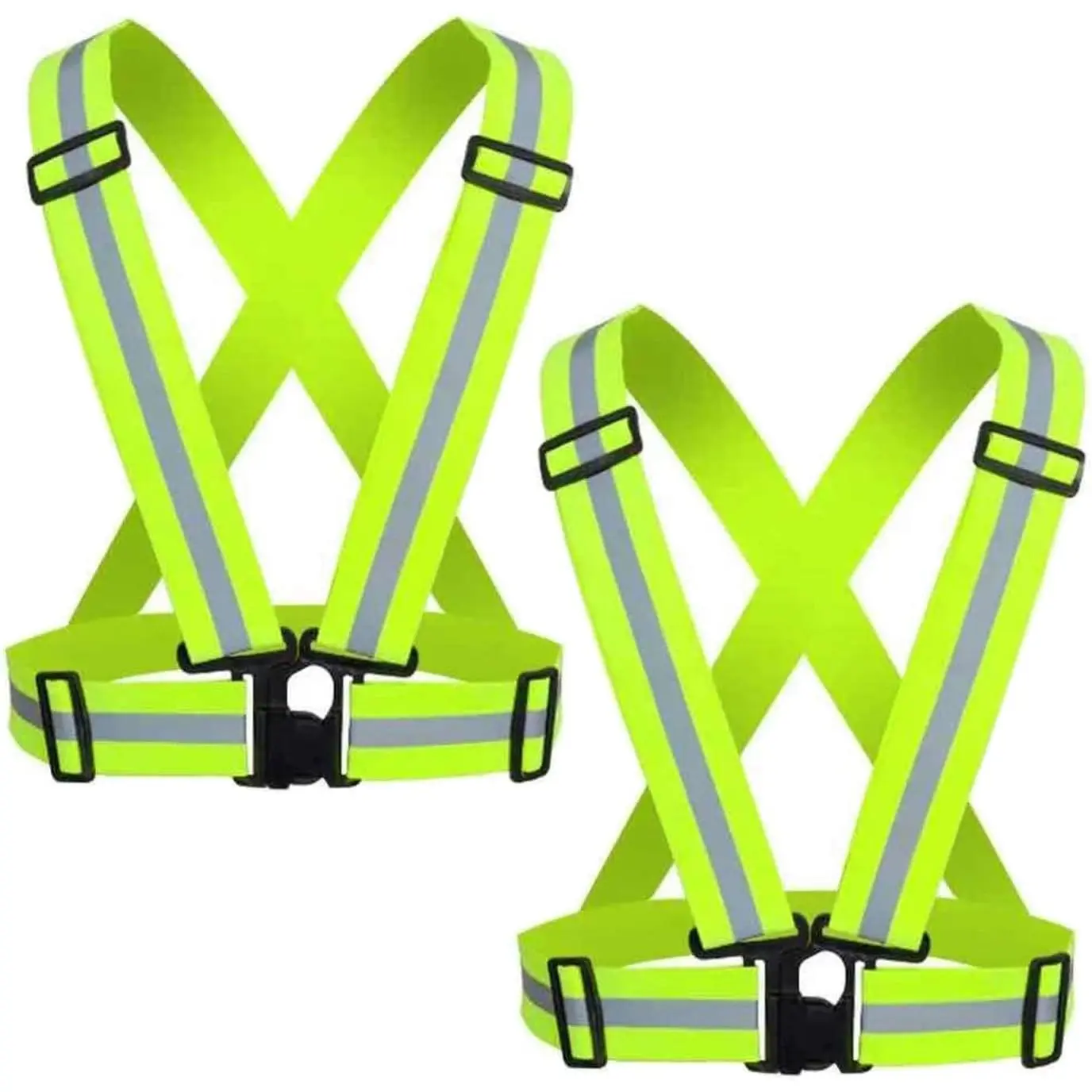Reflective Safety Vest 2 Pack, Unisex High Visibility Solid Polyester Gear with Adjustable Elastic Straps, Lightweight Portable for Running, Cycling & Walking