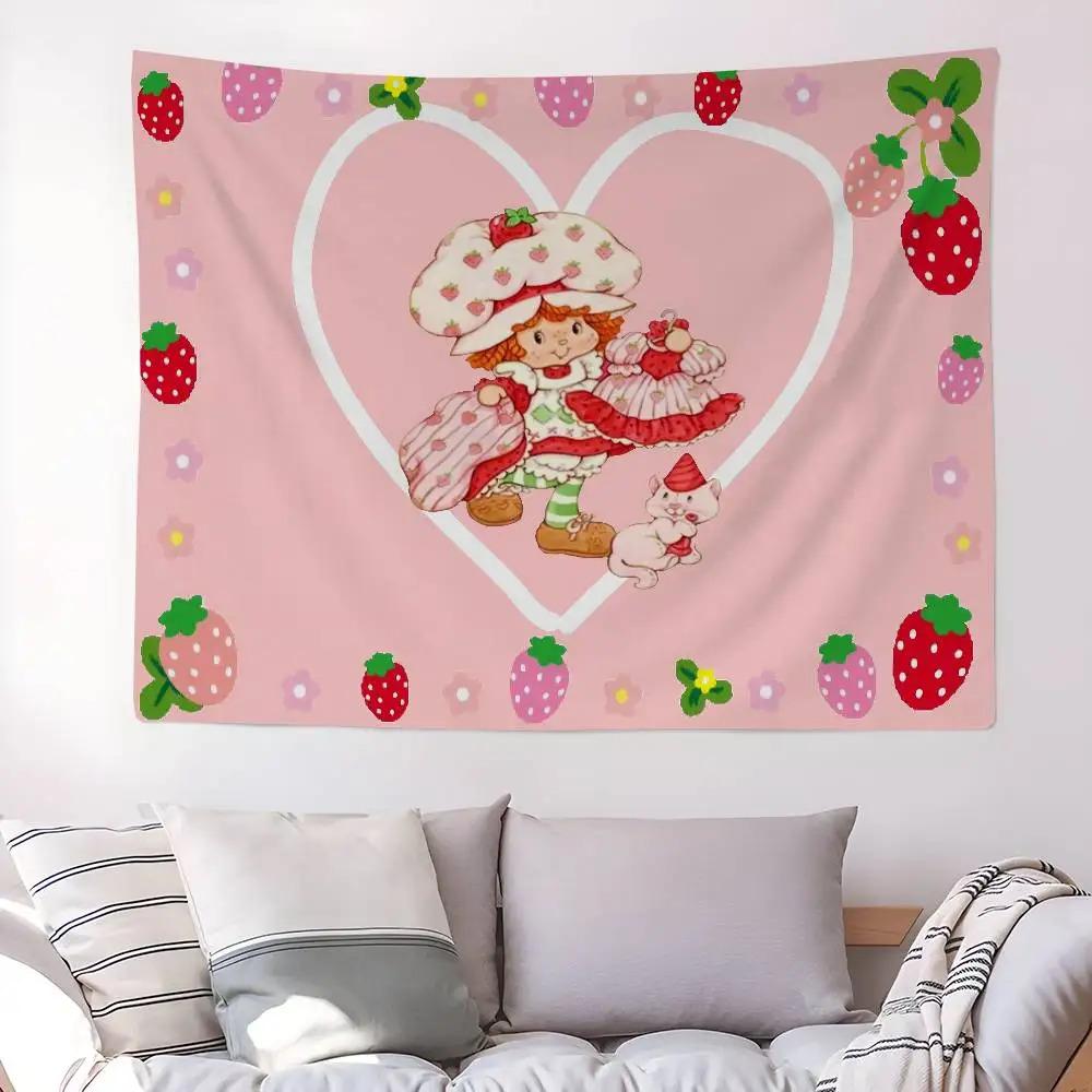 S-Strawberry Cartoon S-Shortcake Girl DIY Wall Tapestry Hanging Tarot Hippie Wall Rugs Dorm Home Decor