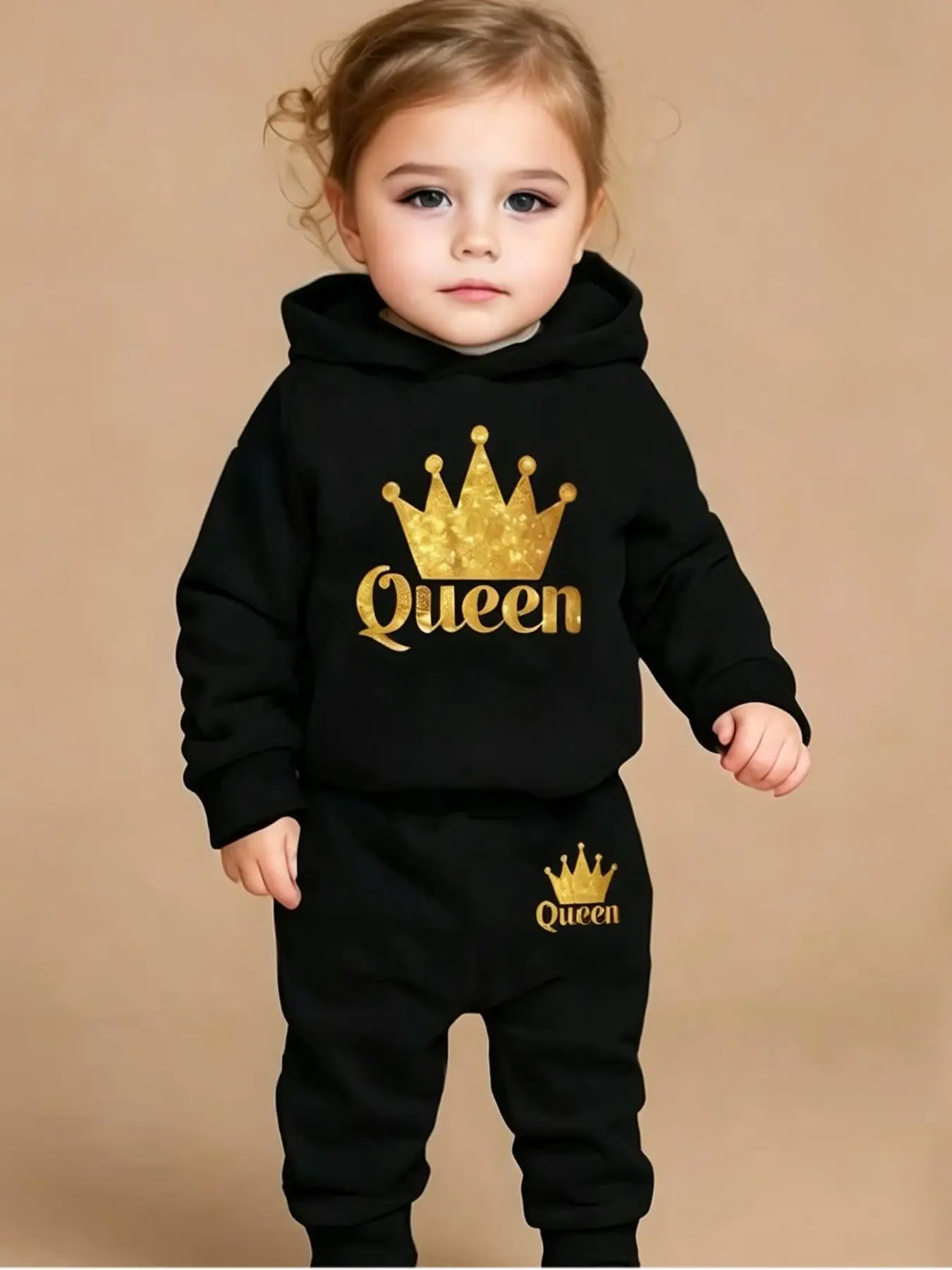 Spring Autumn Baby Girls Cute Cartoon Print Fleece Hoodie and Pants Set, Baby Clothes Girl, Casual Two-Piece, Hooded Design, Soft, Warm and Cozy, Perfect for Toddlers, Fashion Bottoms, Outfits, Baby Clothing