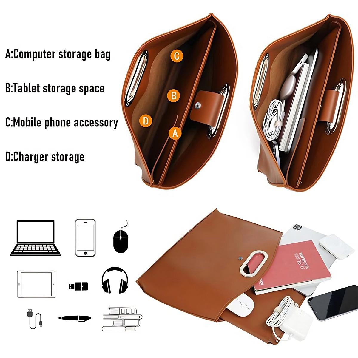 Laptop Bag for Women Waterproof Leather 13.3-15.4In Tote Bag Briefcase for Laptops iPad Cases Durable Daily Use Office Studio Leisure Large Capacity Handbag