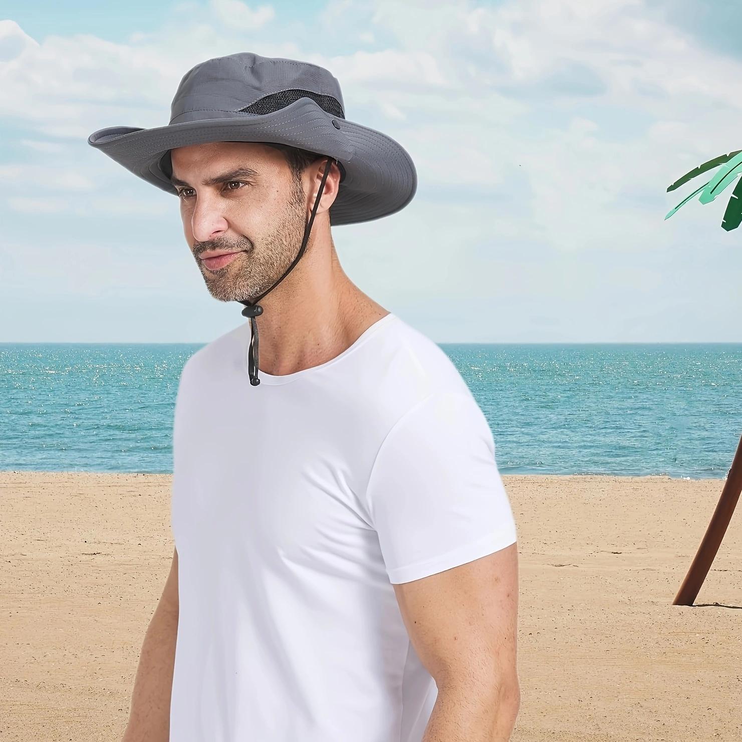 Men's Sun Hat Outdoor UPF50+ Mesh Wide Brim Bucket Safari Cap Foldable Waterproof Boonie Fishing Hats