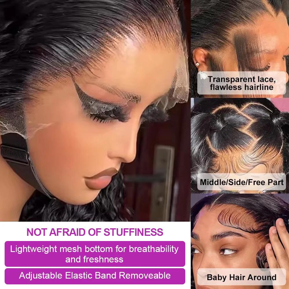Women's Human Hair Half Wig - HD Wigs, 250% Density 40Inch Deep Wave, 13x4/13x6 360 Full Lace Frontal, Transparent Lace, Pre-Plucked Hairline & Side Parts Cap Design, Deep Wave Wig