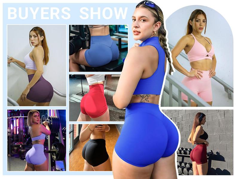 YEOREO Women's Biker Shorts 4.5" Hidden Scrunch High Waist Tummy Control Gym Yoga Running Impact Blue Plain Stretchy Fabric Active Skort Skirt