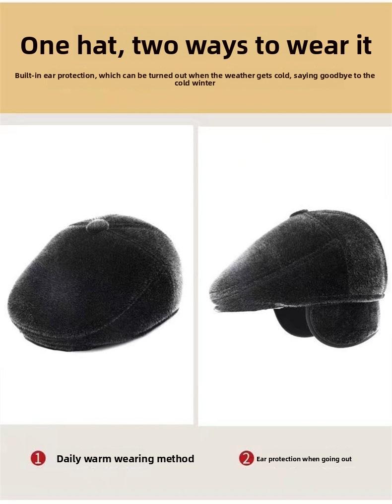 Men's Winter Hat British Style Dad Old Man Duckbill Cap Retro Elderly Warm Ear Protection Forward Cap
