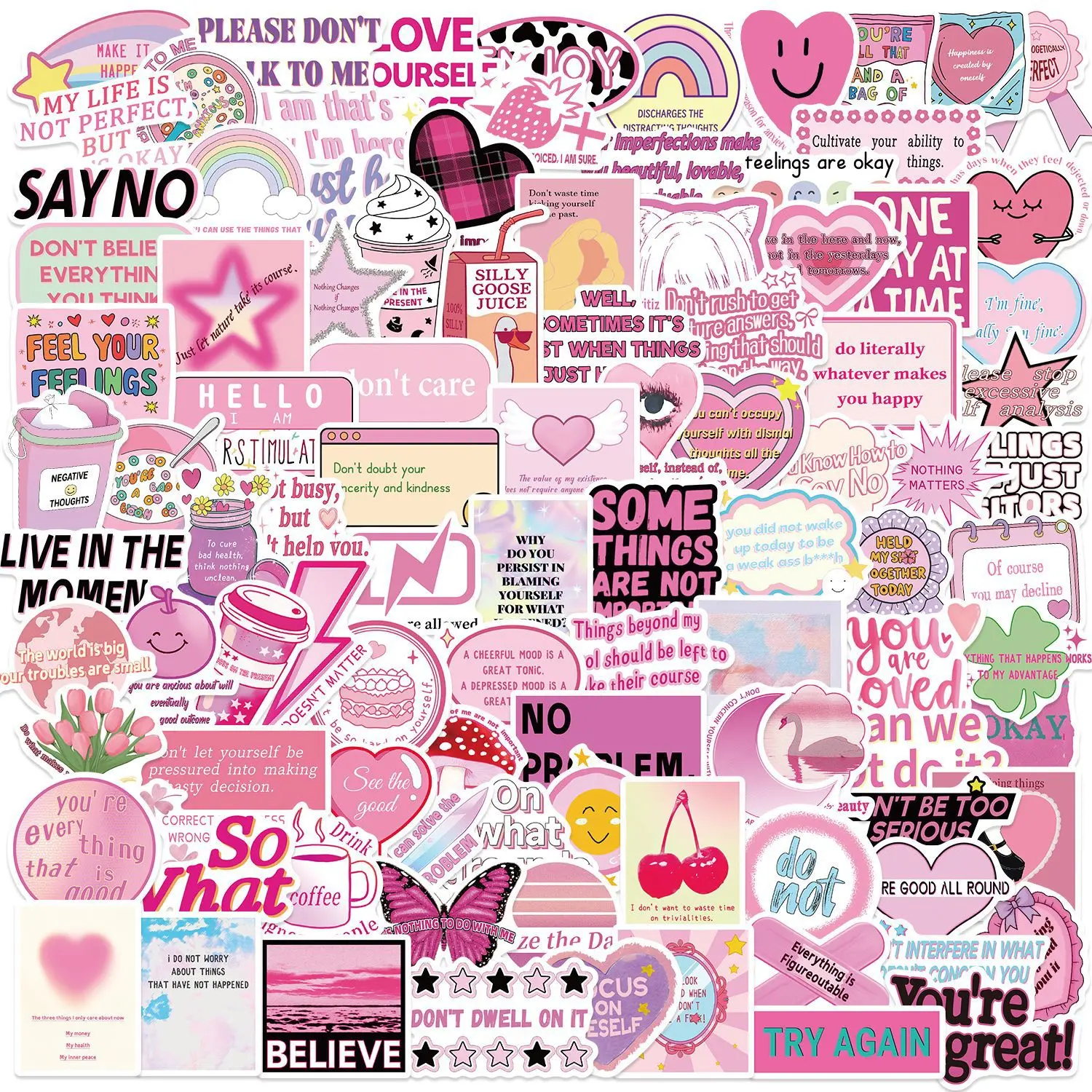 100 Pieces of Cartoon Pink Anti-mental Exhaustion Stickers, Office Supplies Suitable for Scrapbooks, Journals, Laptops, Water Bottles, Cars and More, Creative Birthday Gifts