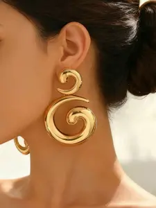 1 Pair Fashionable Exaggerated Personalized Silver Spiral Geometric Pendant Earrings, Elegant Design Versatile Jewelry For Women Daily, Party, Gathering