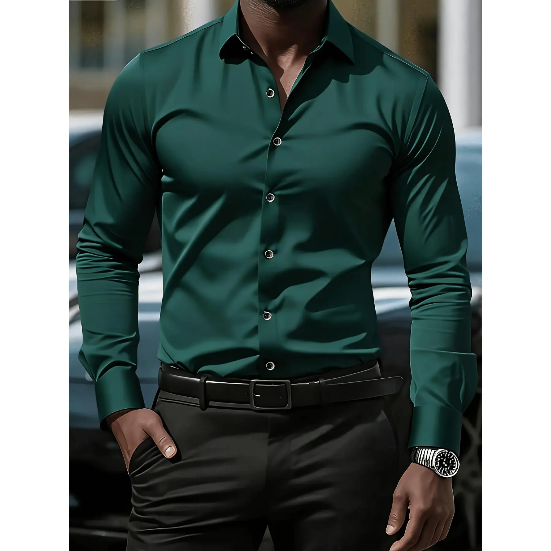 A Lightweight Summer Shirt for Men That Is Suitable for Business Casual Settings - It Resists Wrinkles, Requires No Ironing, And Is Breathable And Easy to Care For.The Classic Collar And Long Sleeves Make It Ideal for Bo