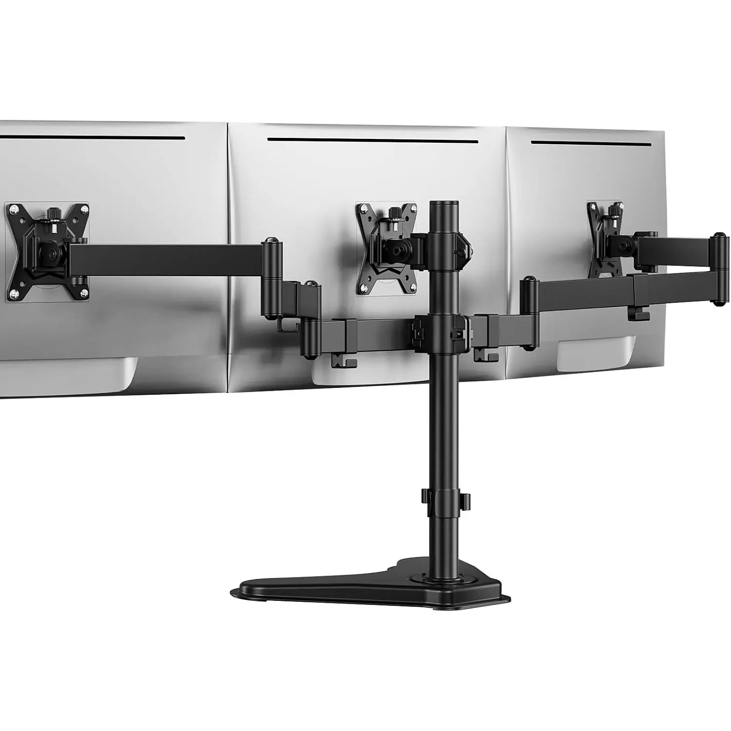 Triple Monitor Stand for 13-27 in Multiple Screens, Free Standing-Grommet Base, 40% Thicker Pole, Larger Base, Tiltable, Swivelable, 360-Degree Rotation, 22lbs Load Capacity, VESA 75x75/100x100mm Mounts, Synthetic Construction