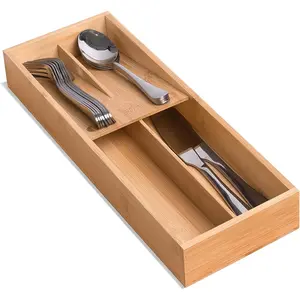 Bamboo Silverware Drawer Organizer, Kitchen Small Silverware Organizer, Utensil Tray Holder, Cutlery Tray for Spoons, Forks, Knives, Suitable for a family of 2-4