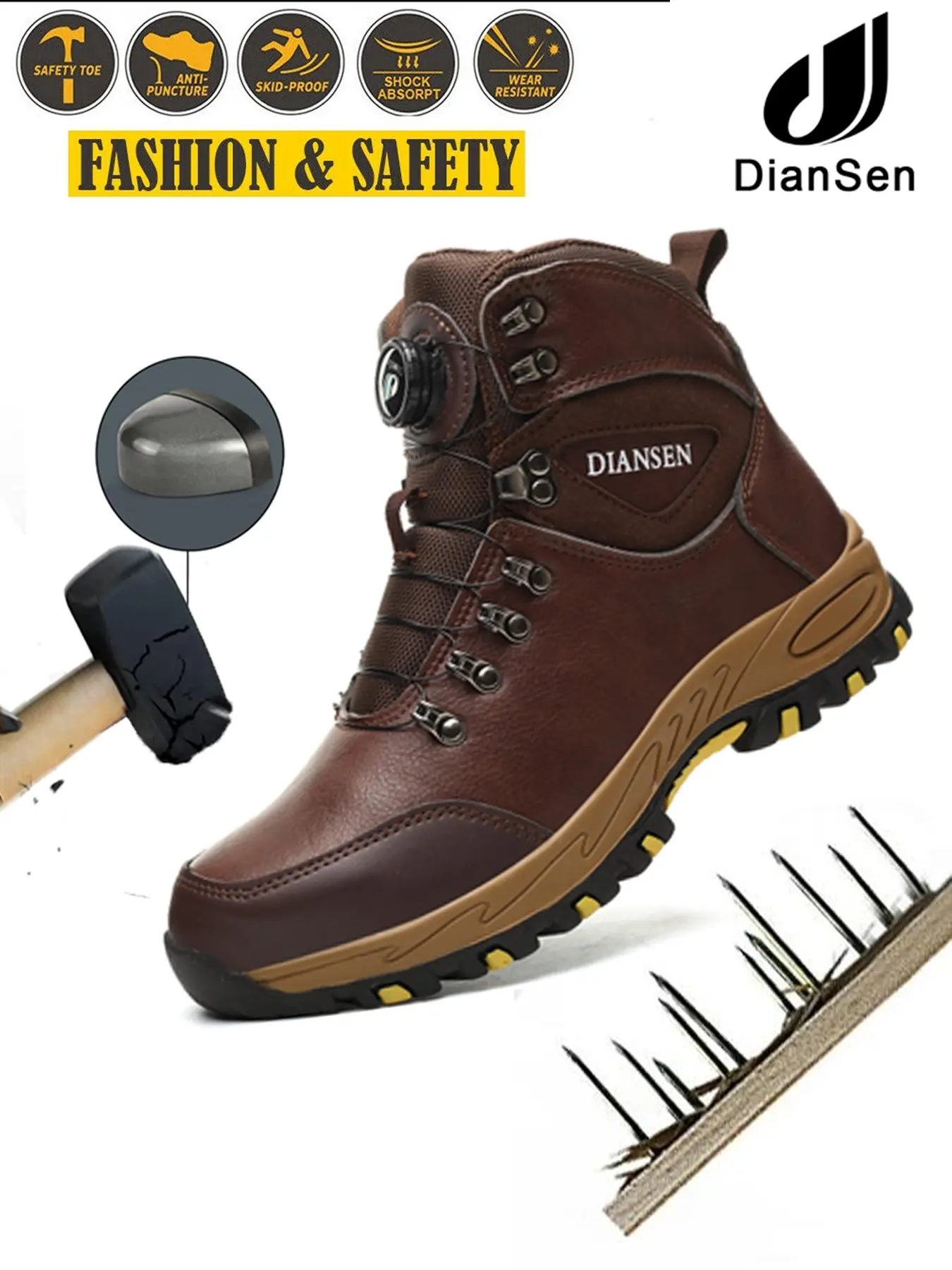 Steel Toe Shoes for Men Lightweight Puncture Resistant Safety Footwear Work Protective Shoes Workwear Shoes Work Shoes Men Safety Work Shoe Rotary Buckle Comfortable for Construction Warehouse Jobs High top sneakers Steel Toe Workshoes