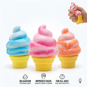 Ice Cream Squeeze Squishy Toy, 3.3" Slow-Rise Sensory Fidget Toy, Cute Swirl Cone Stress Relief Toy, Soft Squeezable Anxiety Relief Doll for Adults & Kids, Desk Decor, Perfect for Summer Party Favors, Classroom Prizes & Birthday Gifts