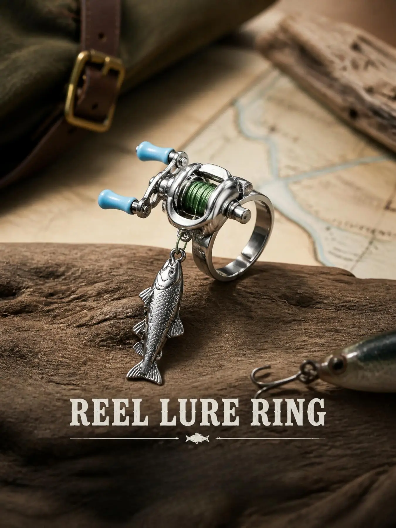Fishing Reel Ring for Men, Vintage Angler Spinner Ring, Adjustable Fisherman Jewelry, Cool Outdoor Statement Ring Gift for Fishing Lovers
