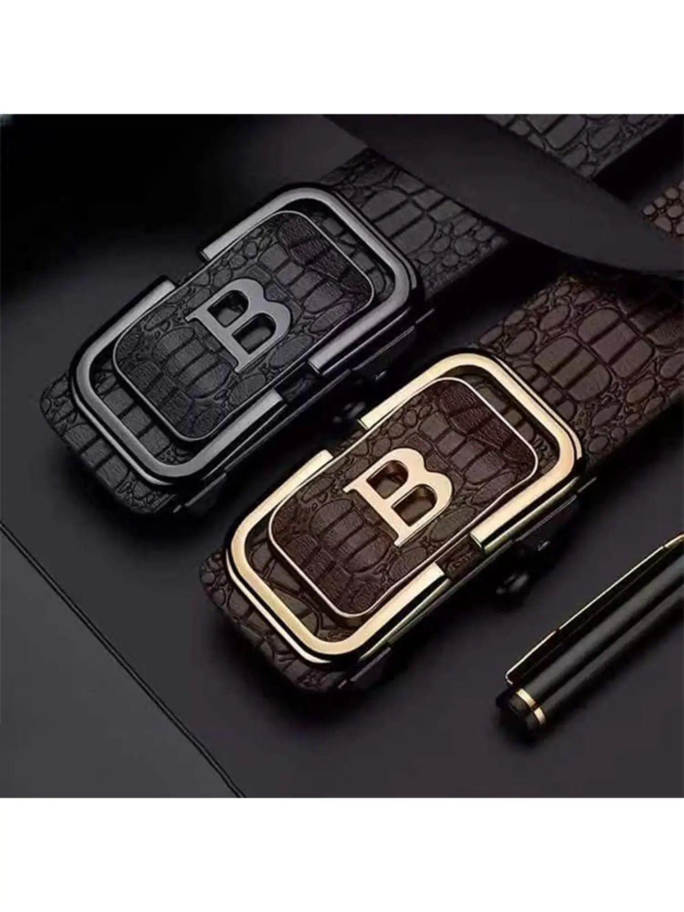Men's B Letter Automatic Buckle Belt, Crocodile Pattern, Two Color Options, Suitable for Any Occasion, Perfect Gift, 1 Piece