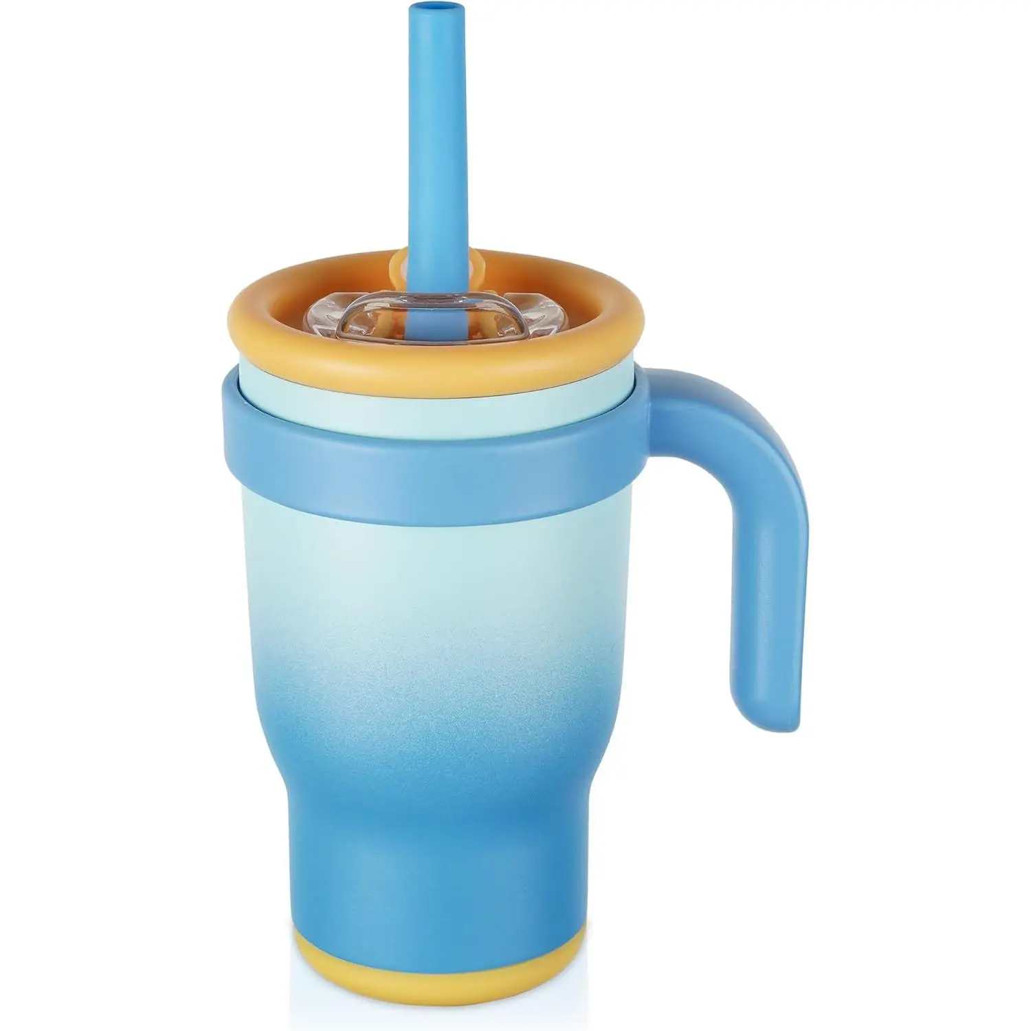 14oz Toddler Sippy Cup Vacuum Insulated Stainless Steel Kids Cup with Handle, Spill-Proof Straw, Leak-Proof Travel Cup  Home or On-the-GoCup (Blue White)