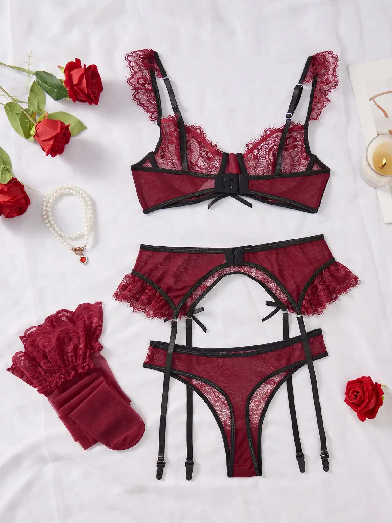 Women's Sexy Underwear Set, Vacuum Transparent Two-Piece Set, with Steel Ring, G-String, Stocking Laces, Perfect for Private Parties